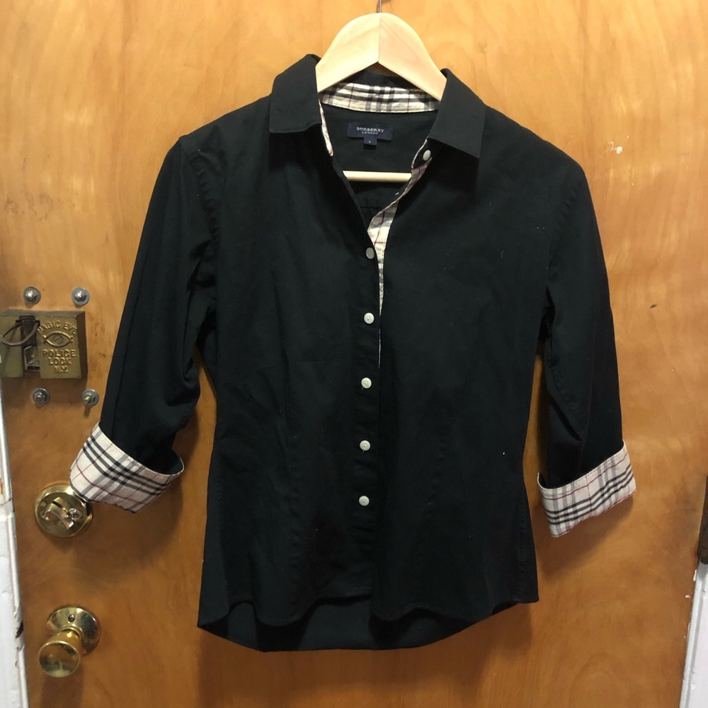 Black Burberry Women Button Down 3/5 Sleeve sz L